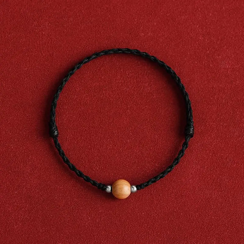 Buddha Stones Natural Peach Wood Bead Luck Braided Bracelet Anklet BS