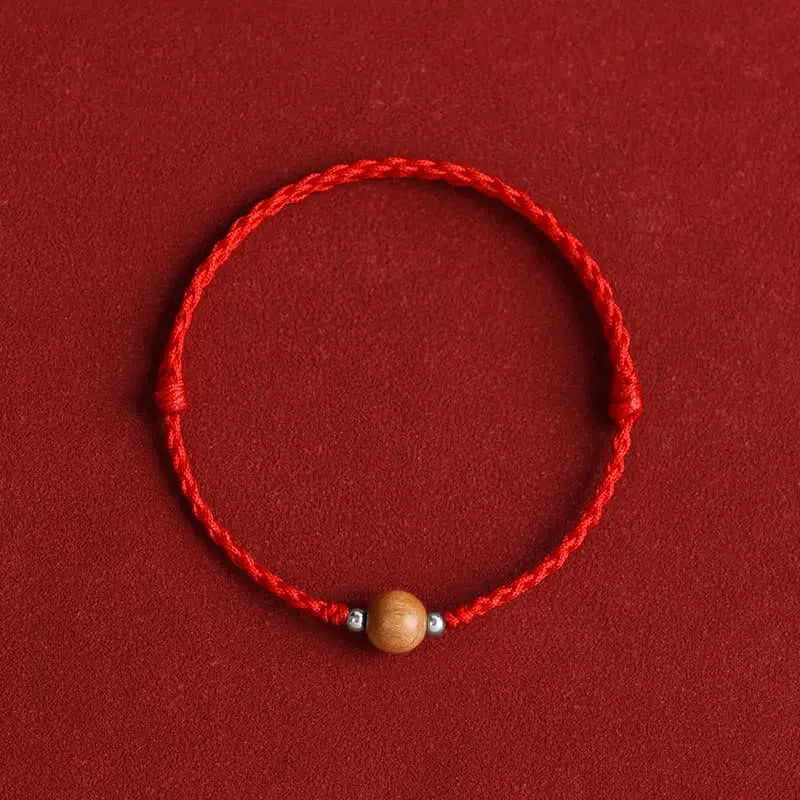 Buddha Stones Natural Peach Wood Bead Luck Braided Bracelet Anklet BS