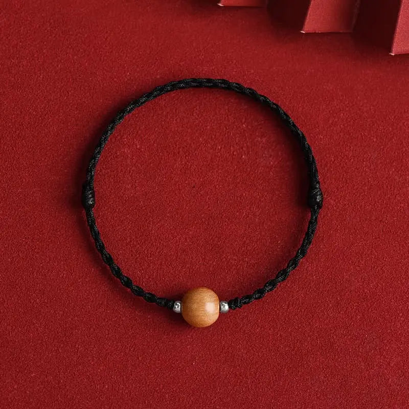 Buddha Stones Natural Peach Wood Bead Luck Braided Bracelet Anklet BS