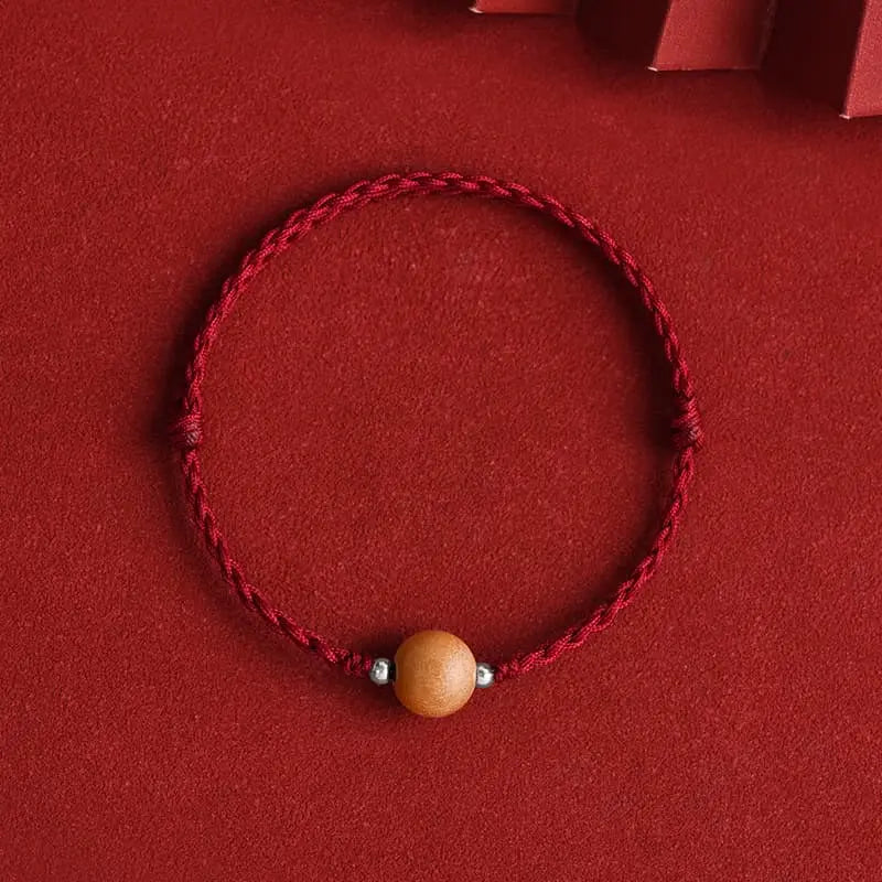 Buddha Stones Natural Peach Wood Bead Luck Braided Bracelet Anklet BS
