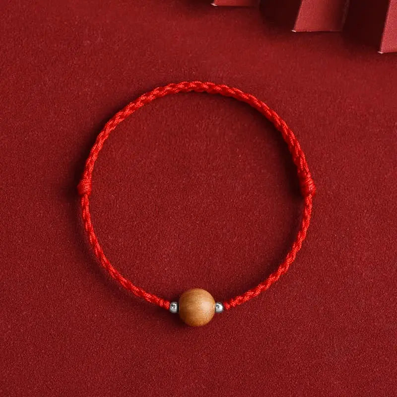 Buddha Stones Natural Peach Wood Bead Luck Braided Bracelet Anklet BS