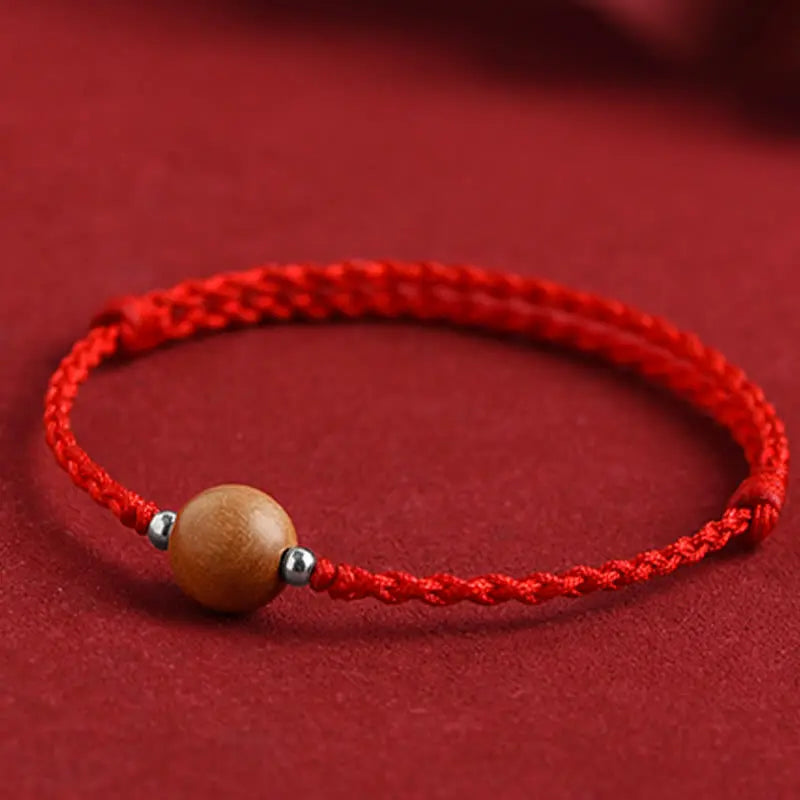 Buddha Stones Natural Peach Wood Bead Luck Braided Bracelet Anklet BS