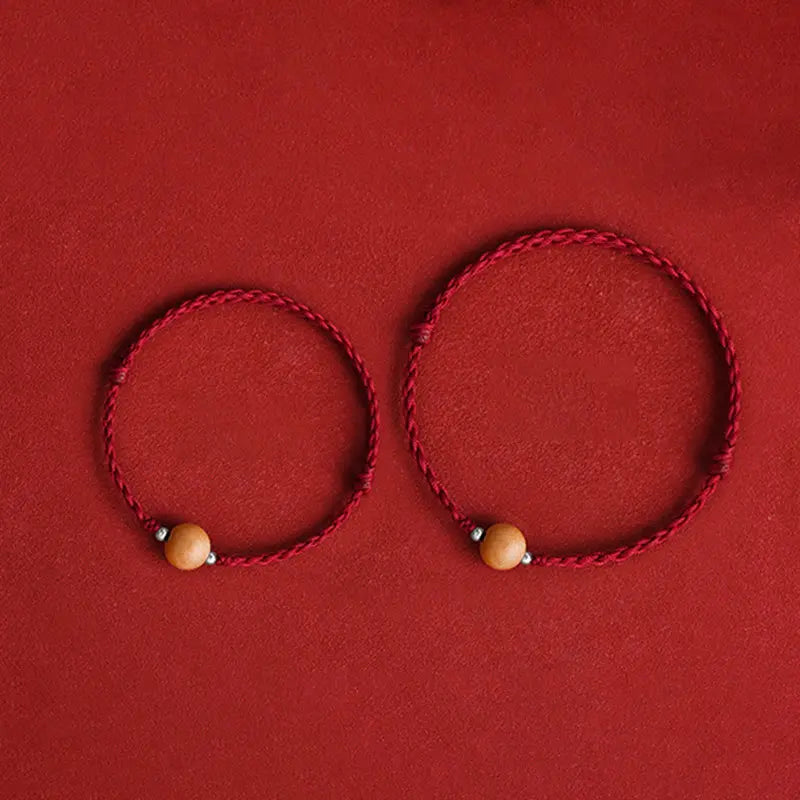Buddha Stones Natural Peach Wood Bead Luck Braided Bracelet Anklet BS