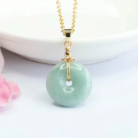 Buddha Stones Jade Peace Buckle Necklace Luck Pendant BS