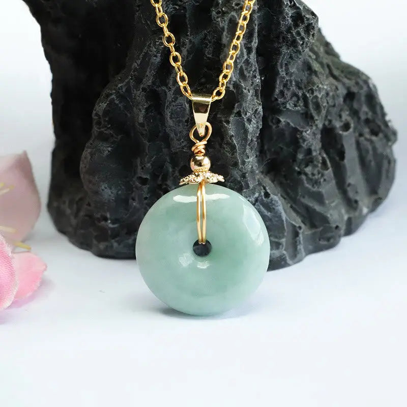 Buddha Stones Jade Peace Buckle Necklace Luck Pendant BS