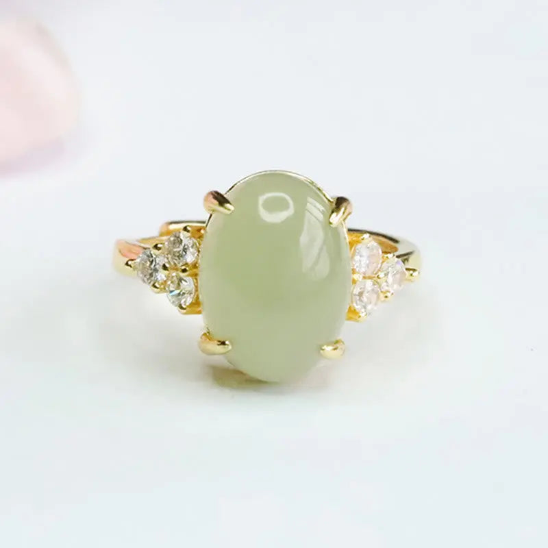 Buddha Stones Hetian Jade Egg Alloy Ring BS