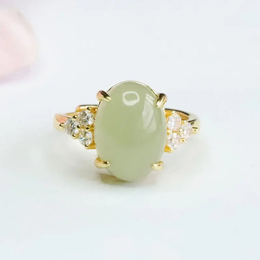Buddha Stones Hetian Jade Egg Alloy Ring BS