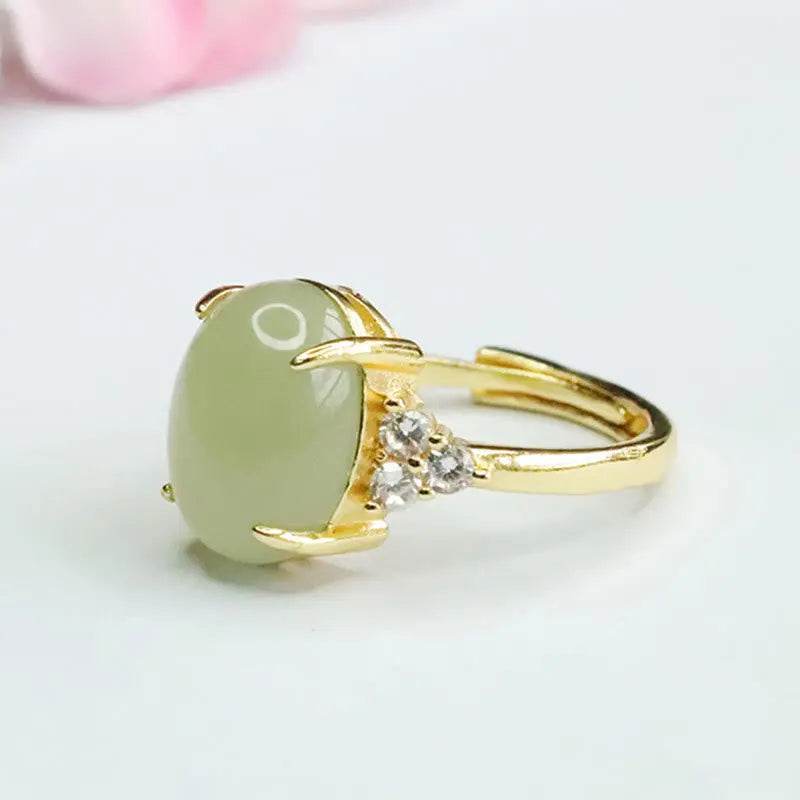 Buddha Stones Hetian Jade Egg Alloy Ring BS