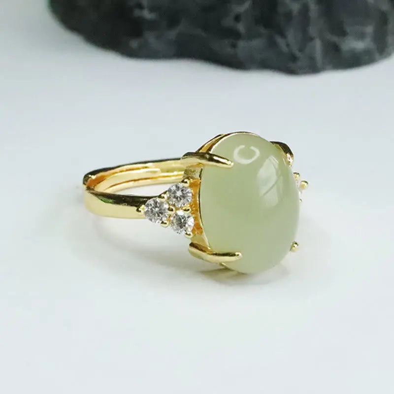 Buddha Stones Hetian Jade Egg Alloy Ring BS