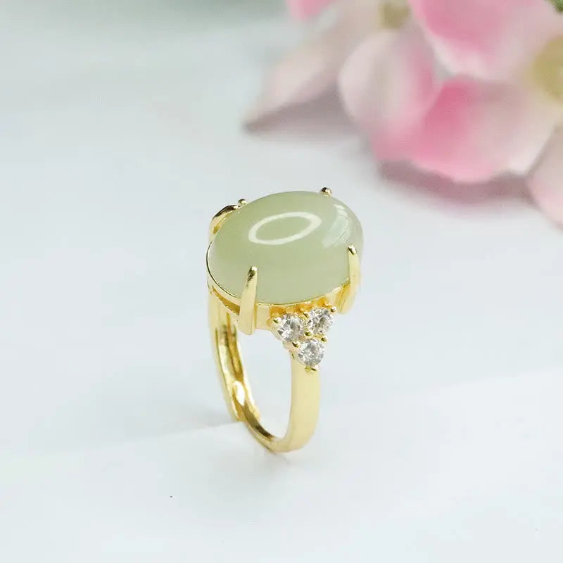 Buddha Stones Hetian Jade Egg Alloy Ring BS