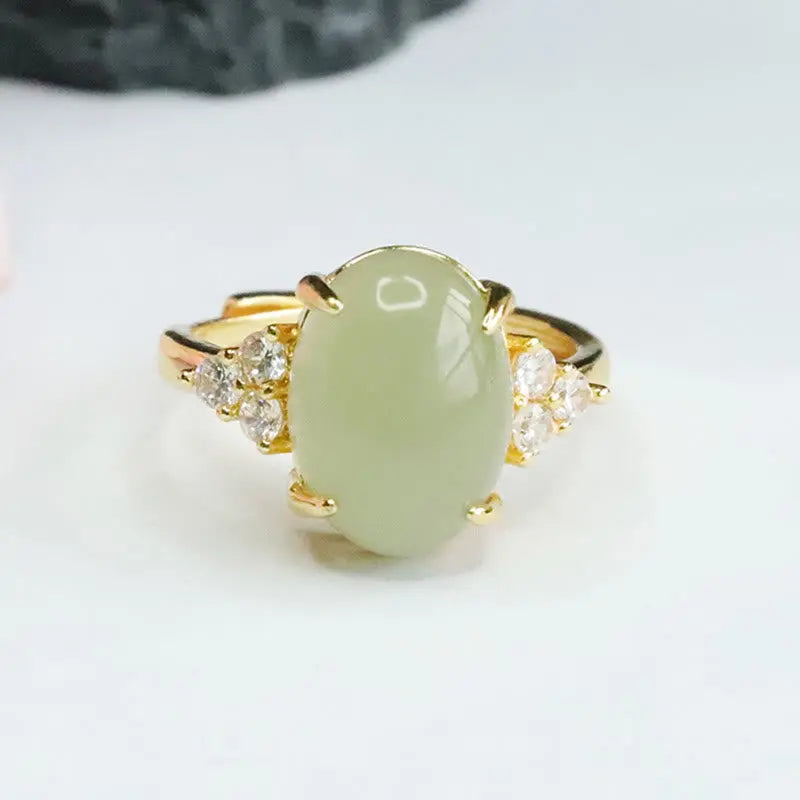 Buddha Stones Hetian Jade Egg Alloy Ring BS