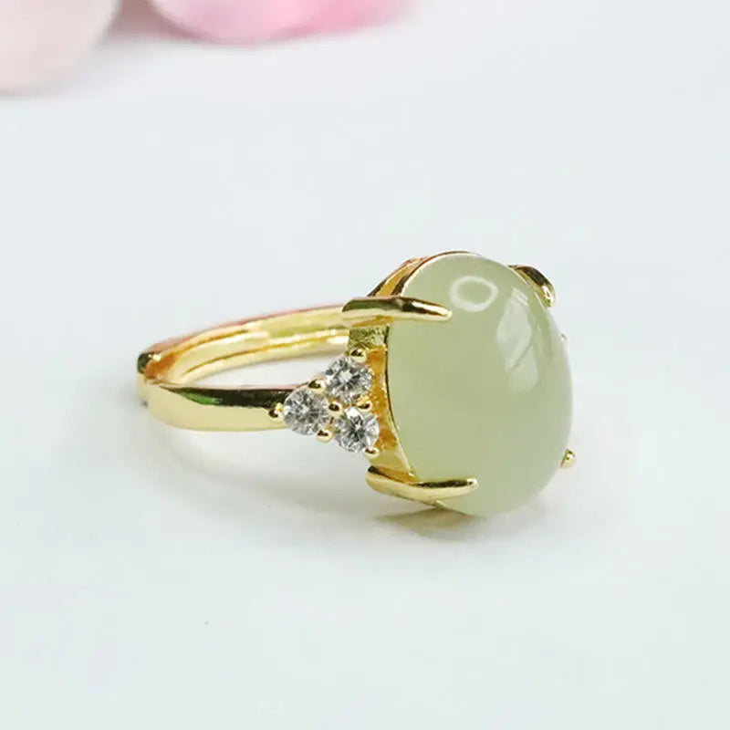 Buddha Stones Hetian Jade Egg Alloy Ring BS