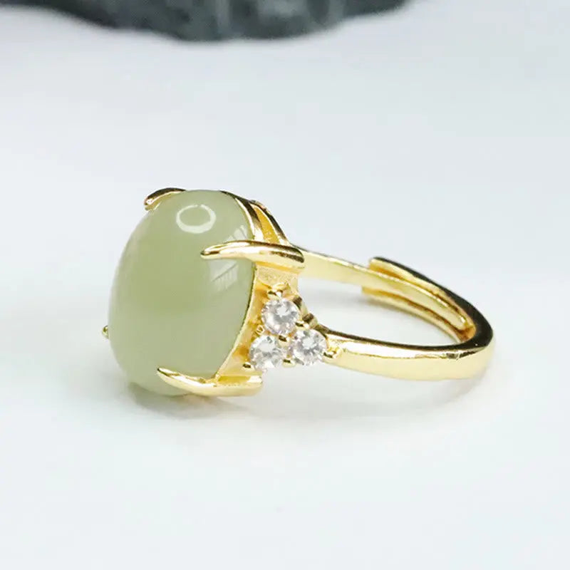 Buddha Stones Hetian Jade Egg Alloy Ring BS