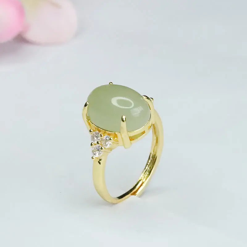 Buddha Stones Hetian Jade Egg Alloy Ring BS