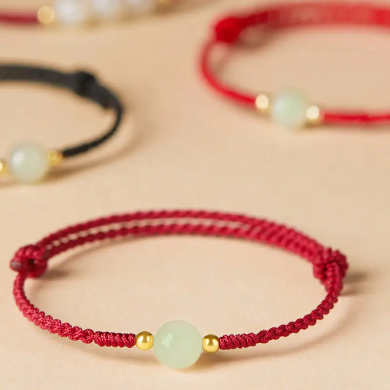 Buddha Stones Natural Hetian Jade Peace Buckle Fu Character Protection Luck Braided Bracelet BS