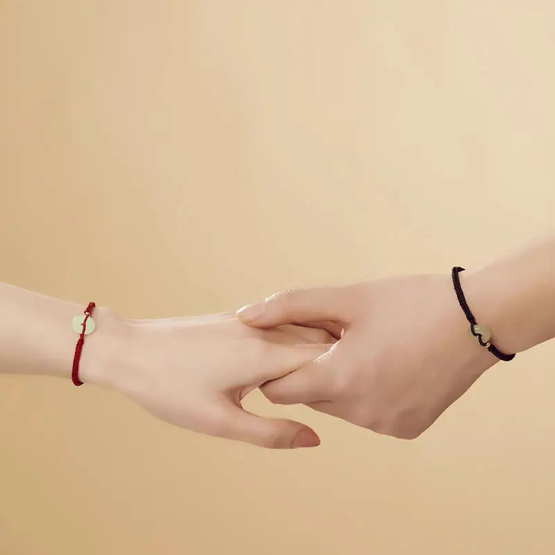 Buddha Stones Natural Hetian Jade Peace Buckle Fu Character Protection Luck Braided Bracelet BS