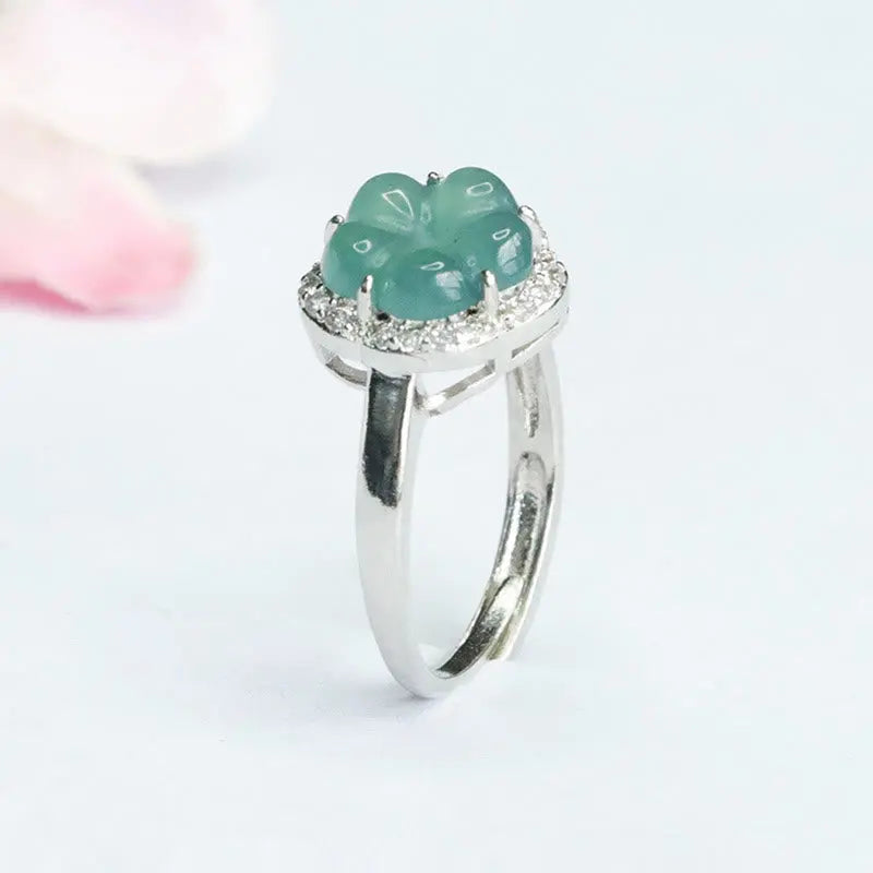 Buddha Stones Jade Alloy Flower Ring BS