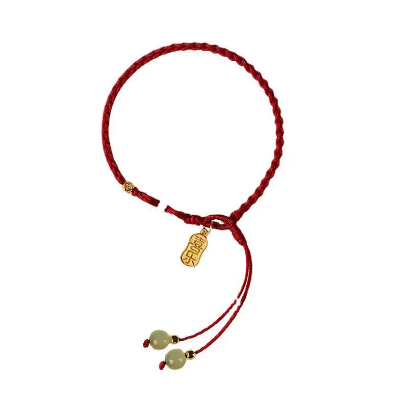 Buddha Stones Natural Hetian Jade Peace Buckle Red String Luck Braided Bracelet BS