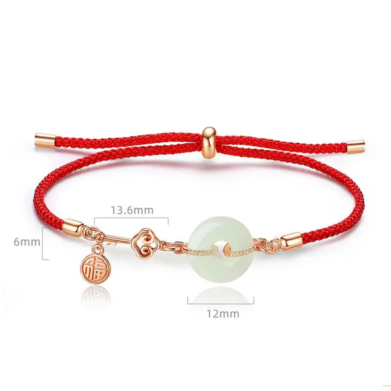 Buddha Stones Natural Hetian Jade Peace Buckle 925 Sterling Silver Red String Fu Character Protection Luck Bracelet BS