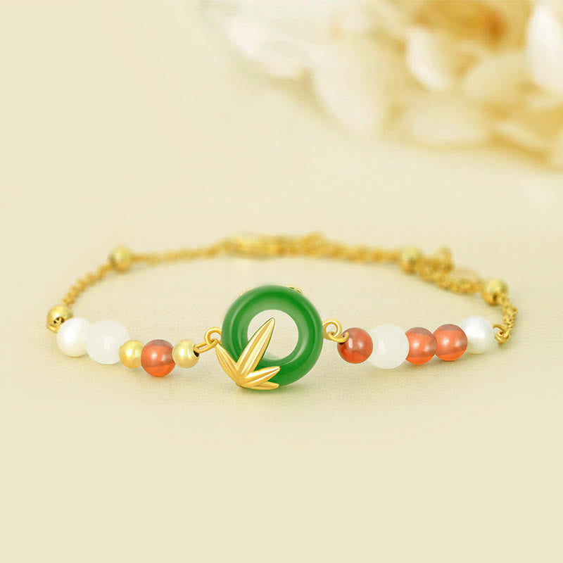Buddha Stones 925 Sterling Silver Green Chalcedony Peace Buckle Bamboo Calm Bracelet BS