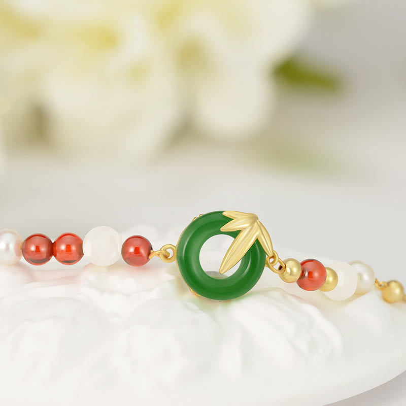 Buddha Stones 925 Sterling Silver Green Chalcedony Peace Buckle Bamboo Calm Bracelet BS