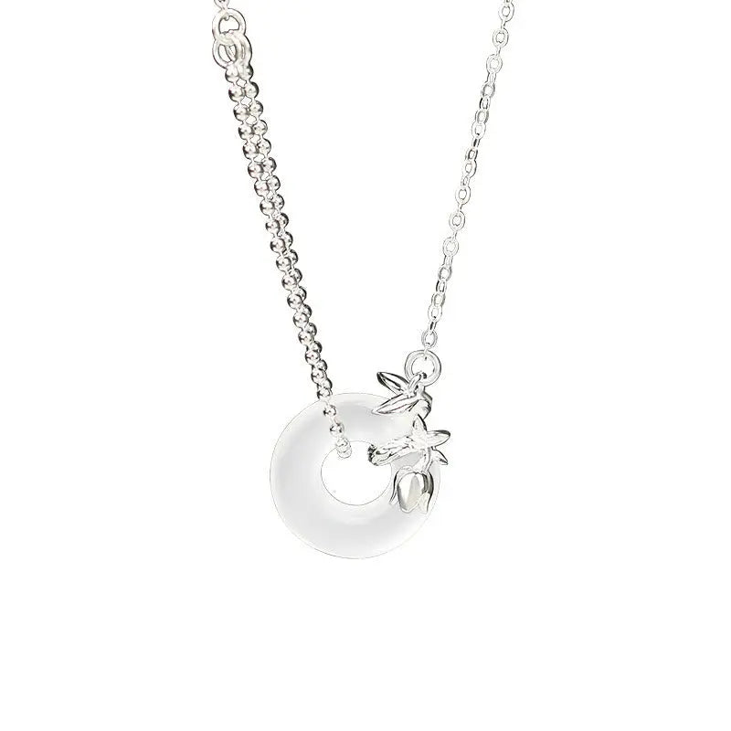 Buddha Stones 925 Sterling Silver Tulip Chalcedony Peace Buckle Fortune Necklace Pendant BS