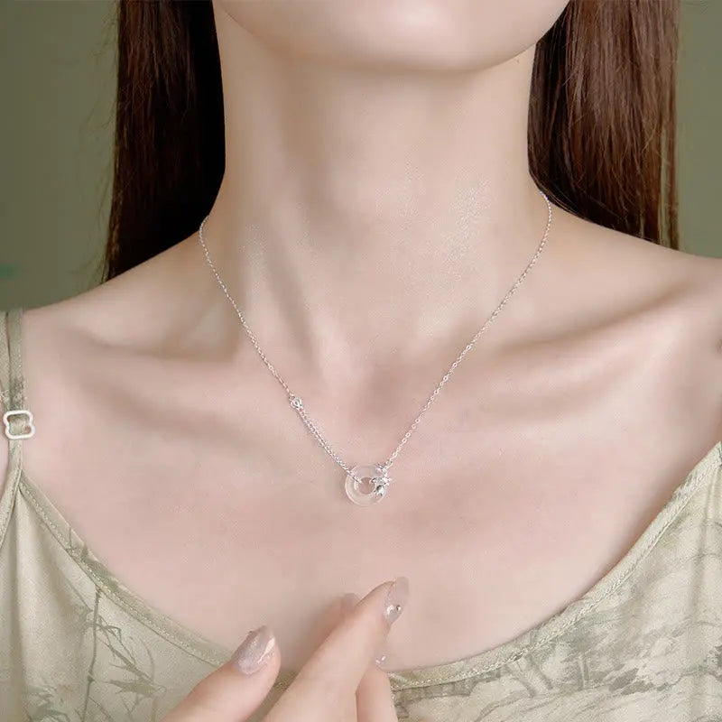 Buddha Stones 925 Sterling Silver Tulip Chalcedony Peace Buckle Fortune Necklace Pendant BS
