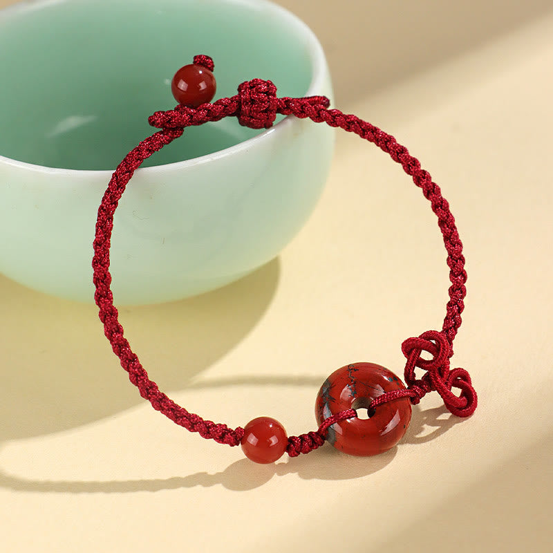 Buddha Stones Red Jasper Rose Quartz Various Natural Rocks Peace Buckle Knot Positive Luck Bracelet BS