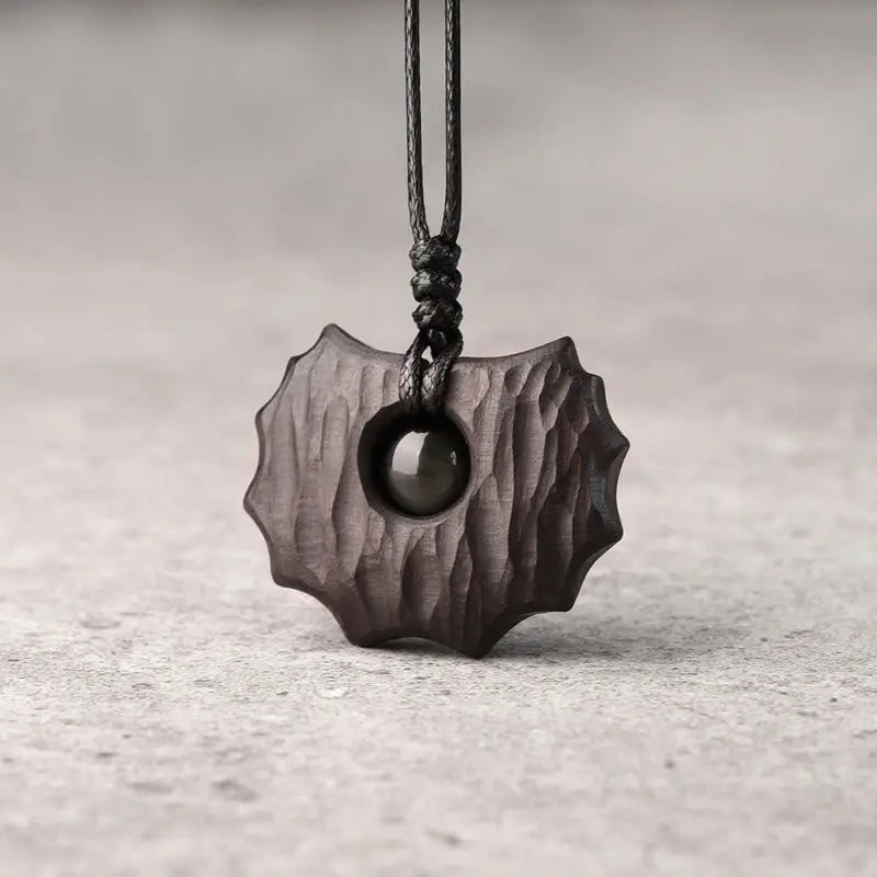 Buddha Stones Ebony Wood Obsidian Irregular Shape Peace Calm Necklace Pendant BS