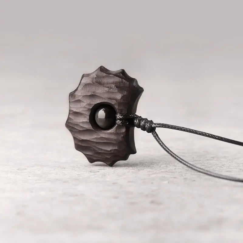 Buddha Stones Ebony Wood Obsidian Irregular Shape Peace Calm Necklace Pendant BS