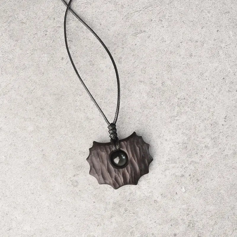 Buddha Stones Ebony Wood Obsidian Irregular Shape Peace Calm Necklace Pendant BS