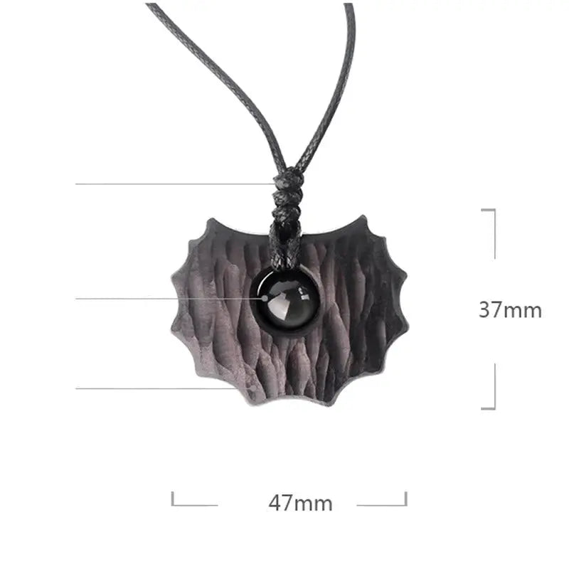 Buddha Stones Ebony Wood Obsidian Irregular Shape Peace Calm Necklace Pendant BS