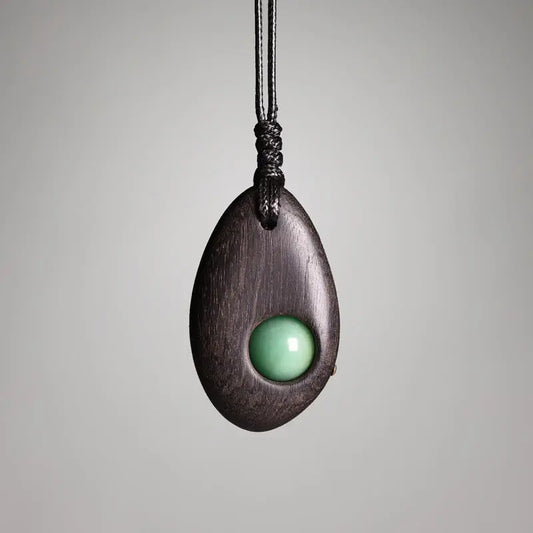 Buddha Stones Ebony Wood Green Aventurine Peace Calm Necklace Pendant BS
