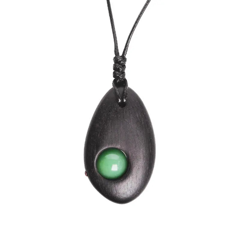 Buddha Stones Ebony Wood Green Aventurine Peace Calm Necklace Pendant BS