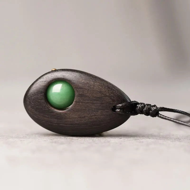 Buddha Stones Ebony Wood Green Aventurine Peace Calm Necklace Pendant BS