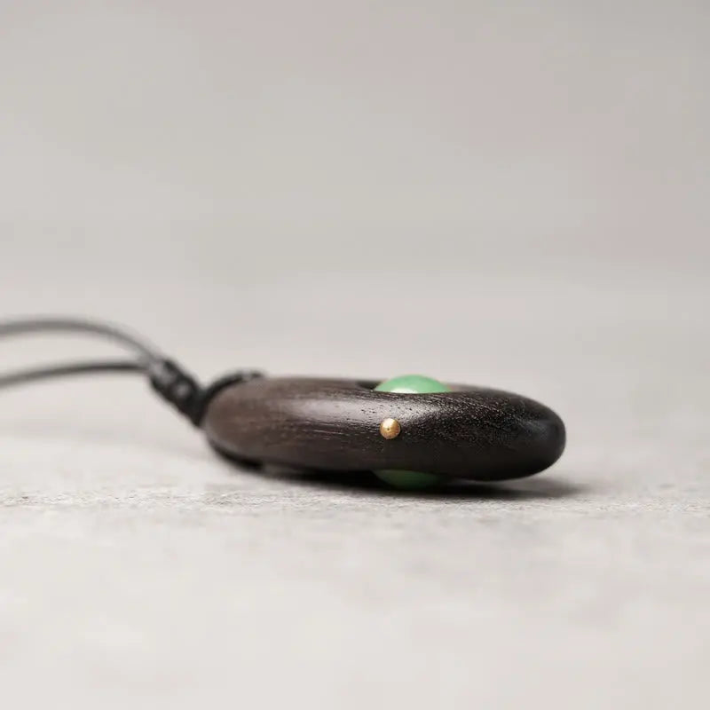 Buddha Stones Ebony Wood Green Aventurine Peace Calm Necklace Pendant BS