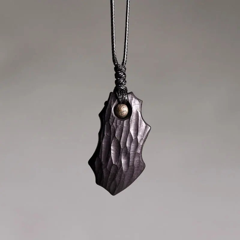 Buddha Stones Ebony Wood Obsidian Irregular Shape Copper Bead Peace Calm Necklace Pendant BS