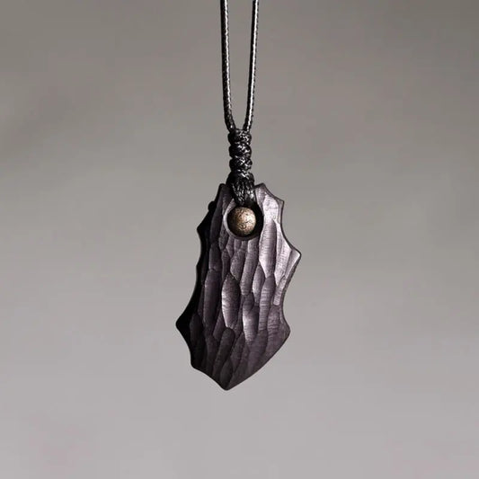 Buddha Stones Ebony Wood Obsidian Irregular Shape Copper Bead Peace Calm Necklace Pendant BS