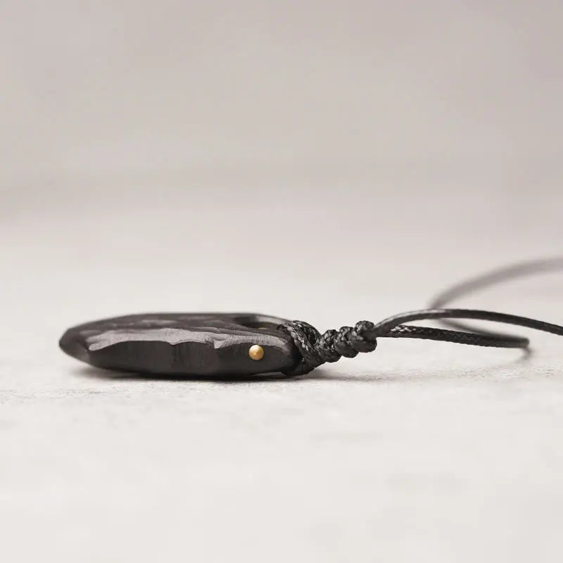Buddha Stones Ebony Wood Obsidian Irregular Shape Copper Bead Peace Calm Necklace Pendant BS