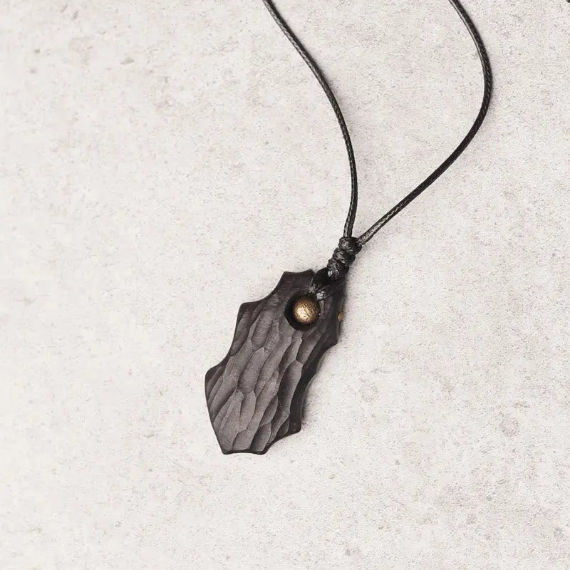 Buddha Stones Ebony Wood Obsidian Irregular Shape Copper Bead Peace Calm Necklace Pendant BS