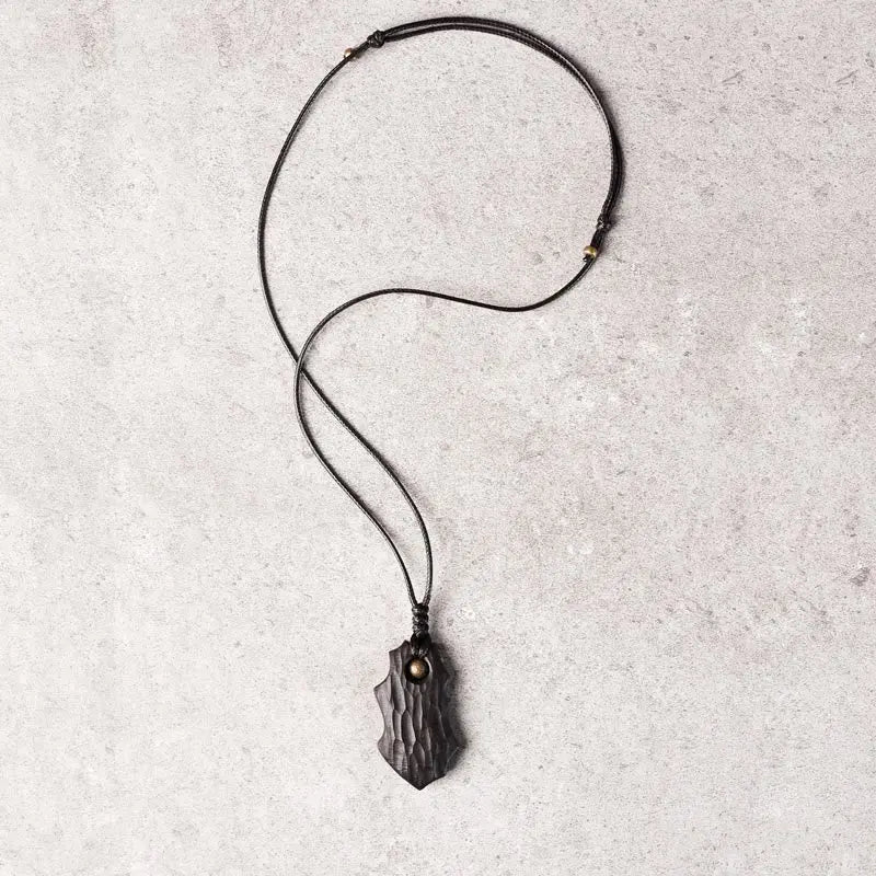 Buddha Stones Ebony Wood Obsidian Irregular Shape Copper Bead Peace Calm Necklace Pendant BS