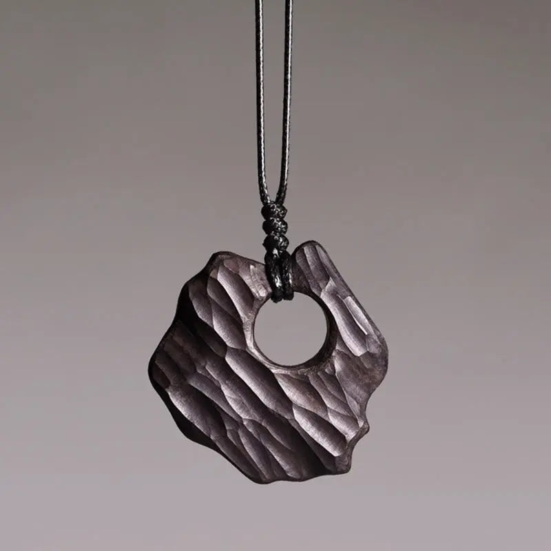 Buddha Stones Ebony Wood Hollow Irregular Shape Peace Balance Necklace Pendant BS