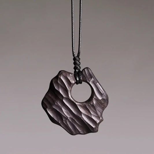 Buddha Stones Ebony Wood Hollow Irregular Shape Peace Balance Necklace Pendant BS