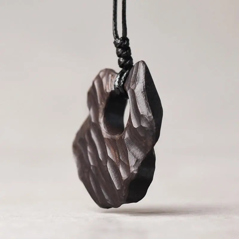 Buddha Stones Ebony Wood Hollow Irregular Shape Peace Balance Necklace Pendant BS