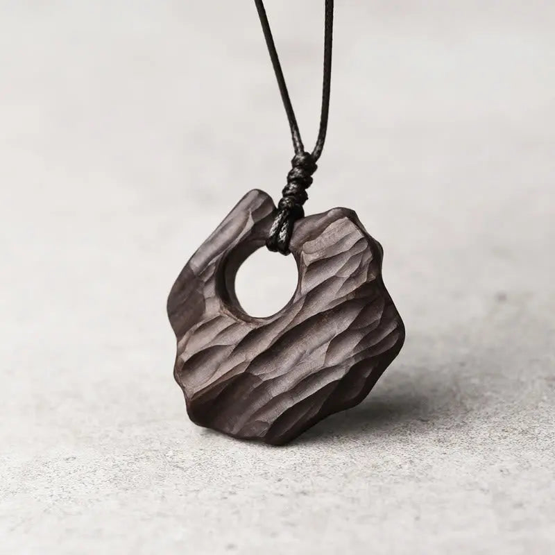 Buddha Stones Ebony Wood Hollow Irregular Shape Peace Balance Necklace Pendant BS