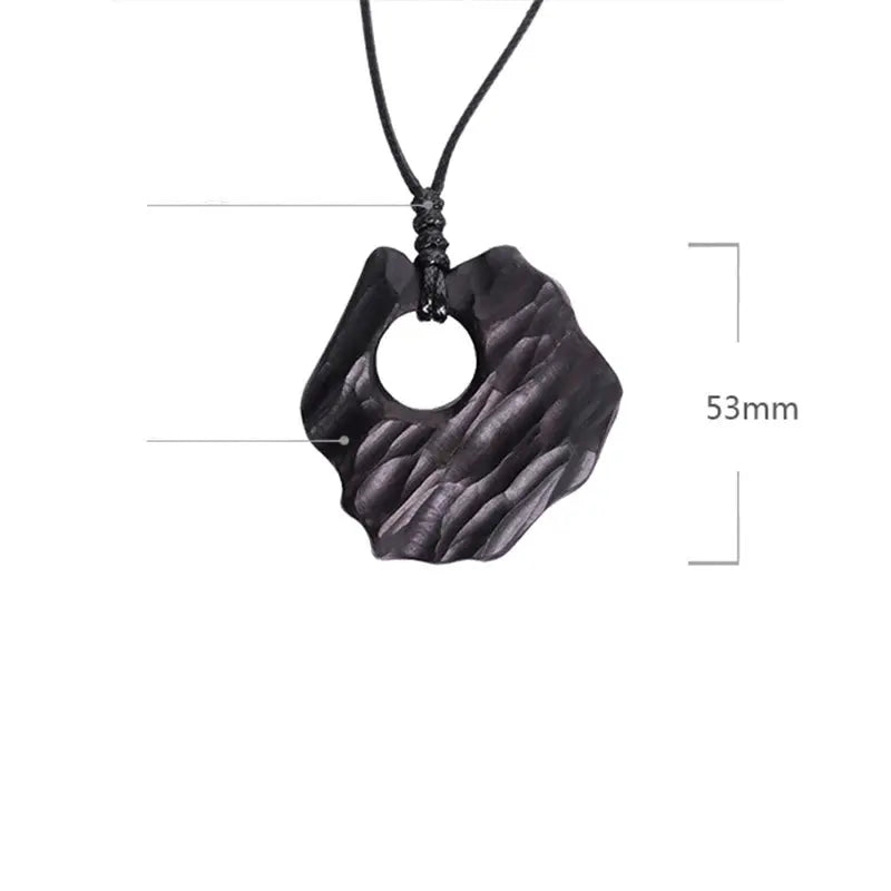 Buddha Stones Ebony Wood Hollow Irregular Shape Peace Balance Necklace Pendant BS