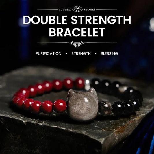 Transformation Fulfilment Black Obsidian Cinnabar Silver Sheen Obsidian Cat Bracelet Starymagic