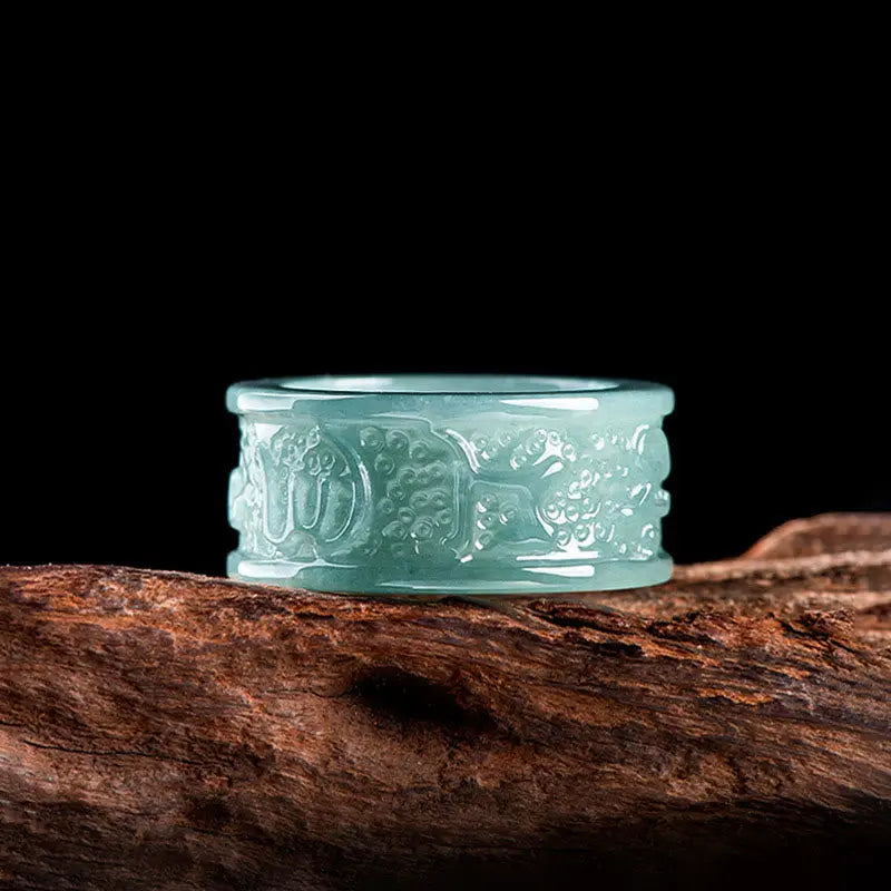 Buddha Stones Natural Jade Om Mani Padme Hum Carved Prosperity Ring BS