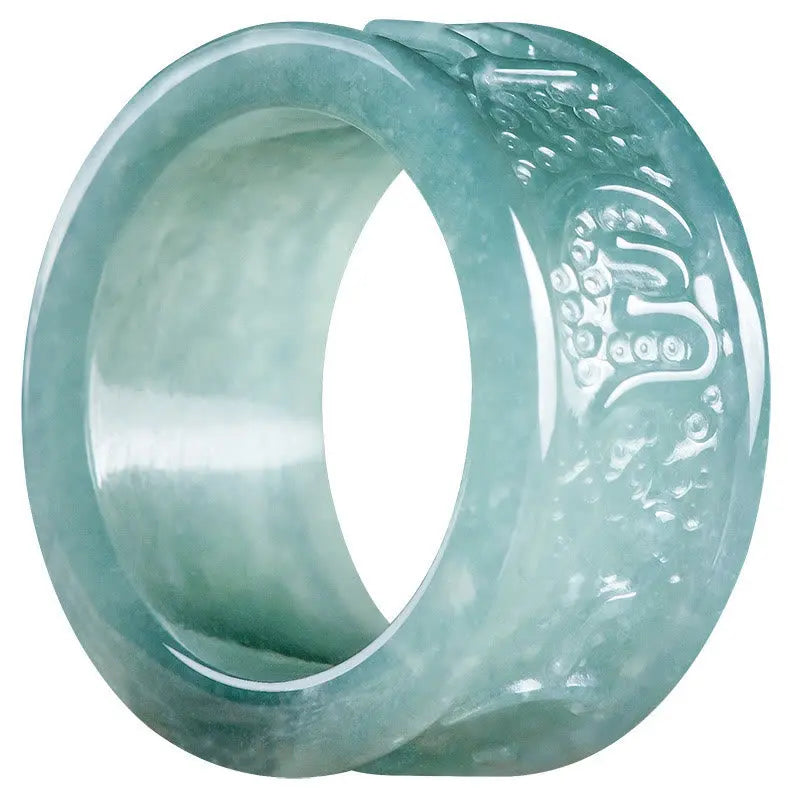 Buddha Stones Natural Jade Om Mani Padme Hum Carved Prosperity Ring BS
