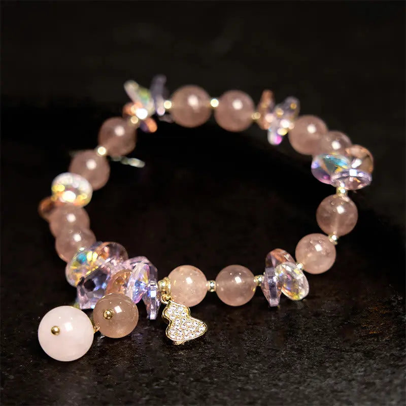 Buddha Stones Strawberry Quartz Crystal Gourd Positive Bracelet BS